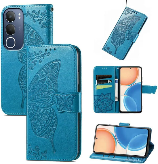 Etui z klapką do Vivo Y19s, Butterfly, niebieskie