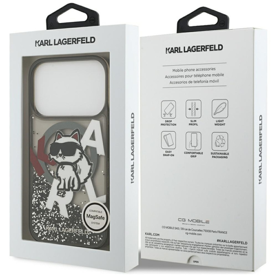 Etui Karl Lagerfeld do iPhone 17 Pro, Liquid Glitter Choupette MagSafe, czarne