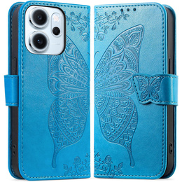 Etui z klapką do Oppo Reno 14 F / 14 FS, z wytłoczonym wzorem motyla, niebieskie