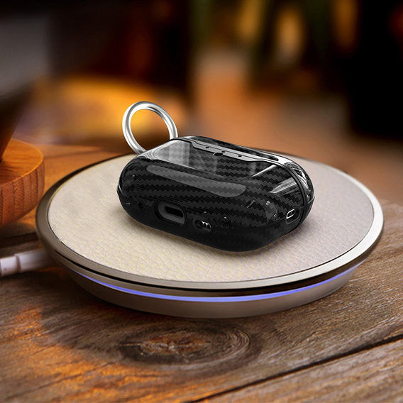 Etui do AirPods Pro 3 z fakturą włókna węglowego, z karabińczykiem - czarne