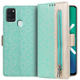 Etui z klapką do Samsung Galaxy A21S, Wallet Pocket Zipper Lace, zielone