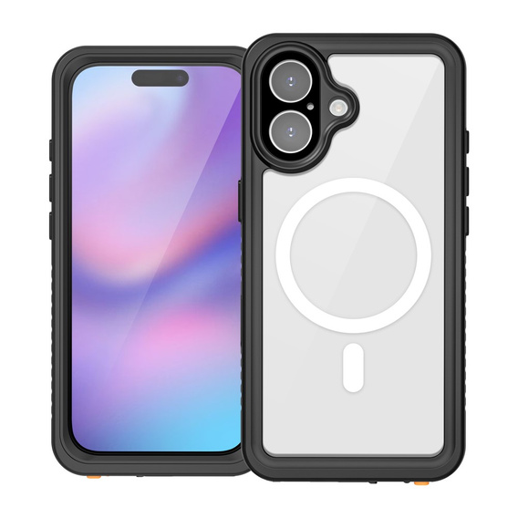 Etui Wodoodporne IP68 do iPhone 17, Redpepper, do MagSafe, przezroczyste z czarną ramką