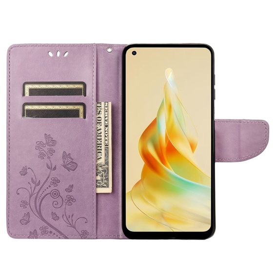 Etui z klapką do Oppo Reno8 T 4G, Butterfly, fioletowe