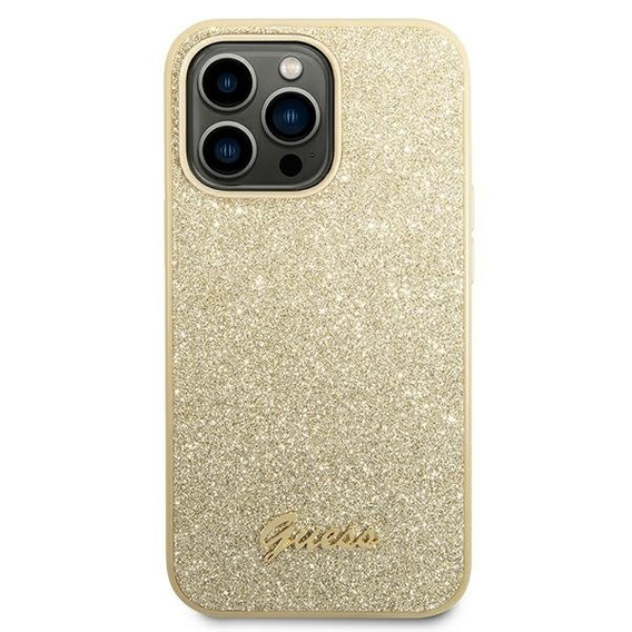 Etui GUESS do iPhone 14 Pro, Glitter Script Hardcase, złote