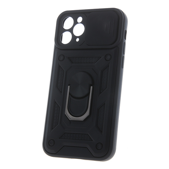 Etui do iPhone 15 Pro Max, pancerne Slide Ring, czarne + szkło 9H
