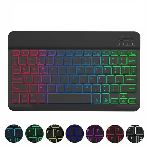 Bezprzewodowa klawiatura Bluetooth z kolorowym podświetleniem, czarna