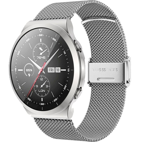 Bransoleta Milanese + Etui z osłoną na ekran do Huawei Watch GT 2 Pro, Srebrny