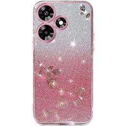 Etui do Infinix Hot 30, Glitter Flower, różowe rose gold