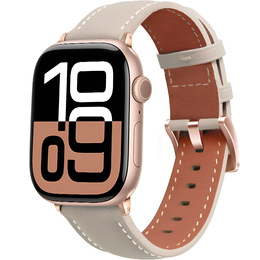 Skórzany Pasek z Klamrą Rose Gold do Apple Watch 1/2/3/4/5/6/7/8/9/10/11/SE 38/40/41/42mm – Beżowy