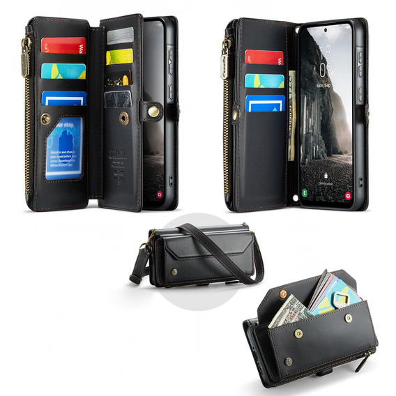 Etui portfelowe z zamkiem i paskami do Samsung Galaxy A17 5G - czarne