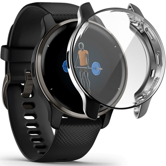 2w1 Etui z Osłoną Silikonową na ekran do Garmin Venu 2 Plus, Czarne