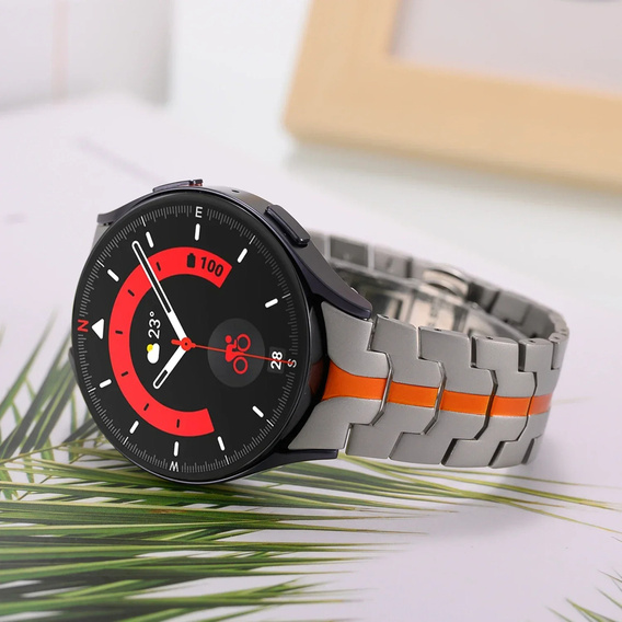 Bransoleta do Galaxy Watch 4\5\6\7, Tytanowa/Pomarańczowa