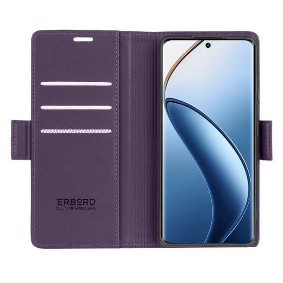 Etui do Realme 12 Pro 5G / 12 Pro+ 5G, ERBORD Glossy Litchi, portfel z klapką, fioletowe