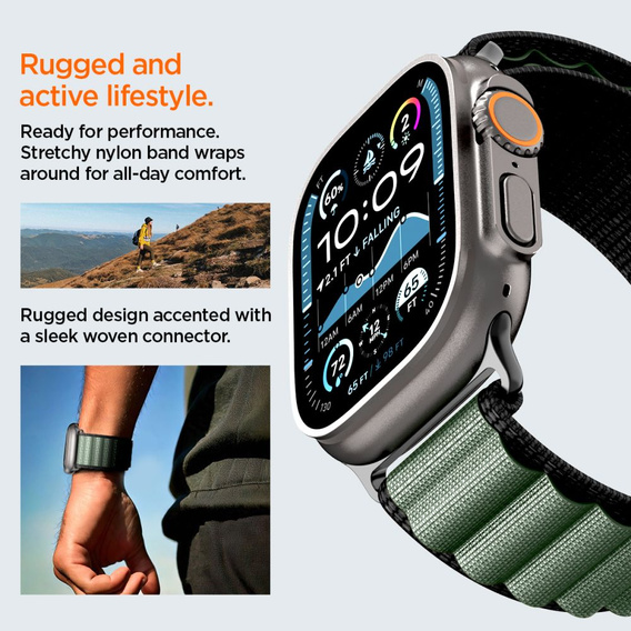 Pasek Spigen WBF1 Band do Apple Watch 8/9/10/11/SE/Ultra 1/2 (44/45/46/49 mm) – Black / Green
