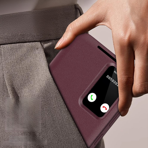 Etui z klapką do Samsung Galaxy S25+ Plus, Smart View Wallet, bordowe