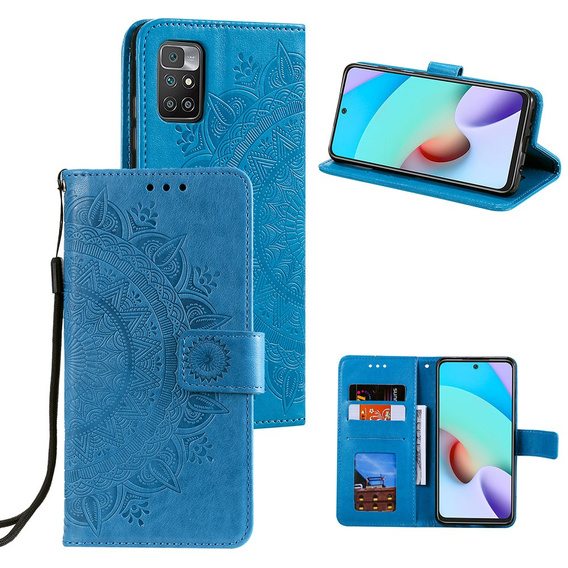 Etui z klapką do Xiaomi Redmi 10, Mandala, niebieskie