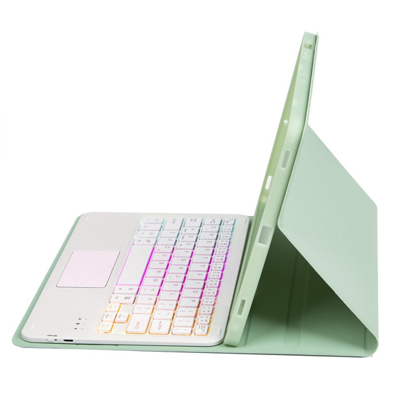 Etui z podświetlaną klawiaturą bluetooth touchpad do iPad 11" 2025 A16 (11 gen.) / iPad 10.9" 2022 (10 gen.), jasnozielone