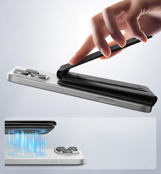 Magnetyczny portfel SURITCH z lokalizatorem Find My, NFC i podstawką – czarny