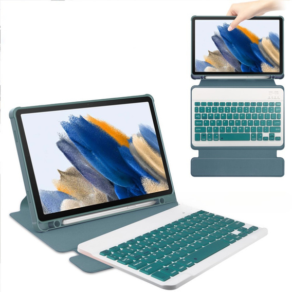 Etui z klawiaturą do Samsung Galaxy Tab A9+, Rotary 360° Leather, ciemnozielone