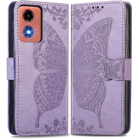 Etui z klapką do Motorola Moto E14, Butterfly, fioletowe