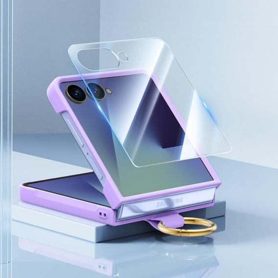 Etui Ring Holder do Samsung Galaxy Z Flip7 5G, ze szkłem na ekran zewnętrzny, fioletowe