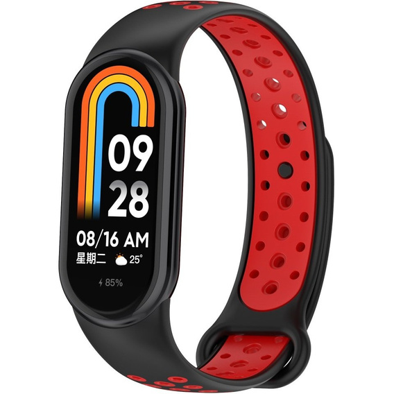 Pasek Silikonowy do Xiaomi Smart Mi Band 8 / Xiaomi Smart Mi Band 9, Czarny / Czerwony