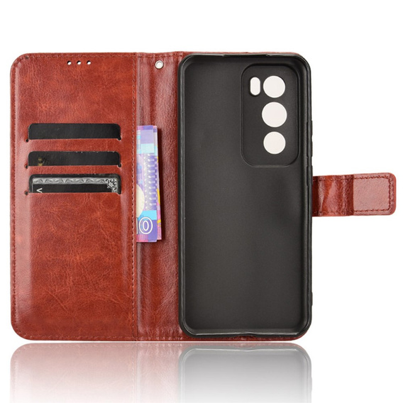 Etui z klapką do Oppo Reno 12, Crazy Horse Wallet, brązowe