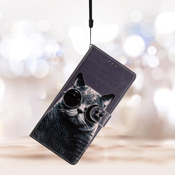 Etui z klapką do Samsung Galaxy A25 5G, Wallet, Cat, czarne + szkło 9H