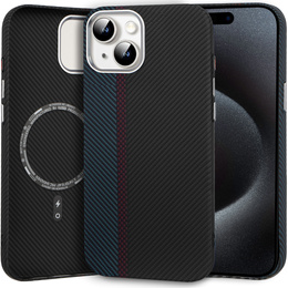 Etui do iPhone 15, Carbon Fiber MagSafe, czarne / niebieskie