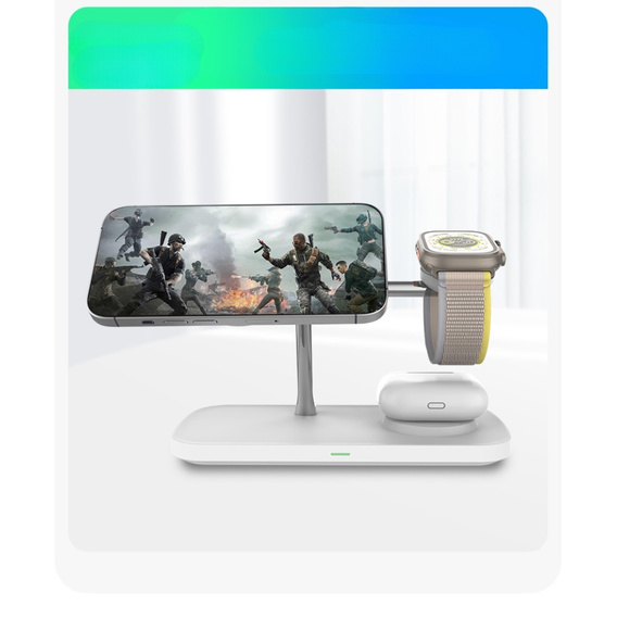 Ładowarka indukcyjna Qi2 3w1 15W do iPhone/ Apple Watch / Airpods / Galaxy / Galaxy Watch/ Galaxy Buds, biała