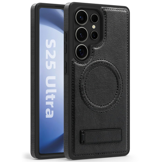 Etui skórzane z podstawką do Samsung Galaxy S25 Ultra – kompatybilne z MagSafe, czarne