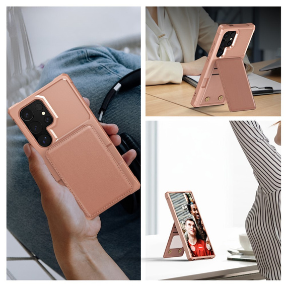 Etui do Samsung Galaxy S25 Ultra, Card Holder Kickstand, różowe