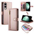 Etui z klapką do Samsung Galaxy S25 Edge, Wallet Zipper Pocket, różowe
