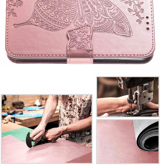 Etui z klapką do Oppo Reno 13F / Oppo Reno 13FS, Butterfly, różowe rose gold