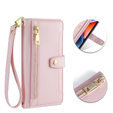 Etui z klapką do iPhone 14, Wallet Zipper Pocket, różowe