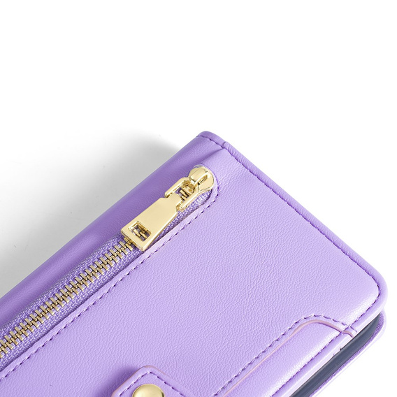Etui z klapką do Honor Magic5 Lite, Wallet Zipper Pocket, fioletowe
