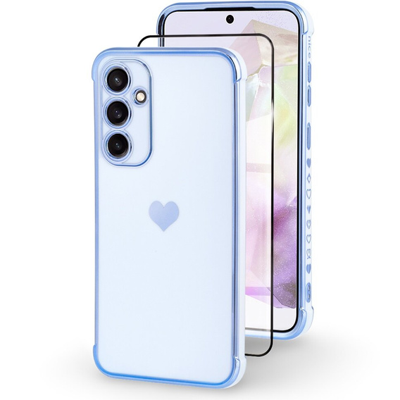 Etui do Samsung Galaxy A35 5G, Electro heart, niebieskie + Szkło Full Glue Ceramic