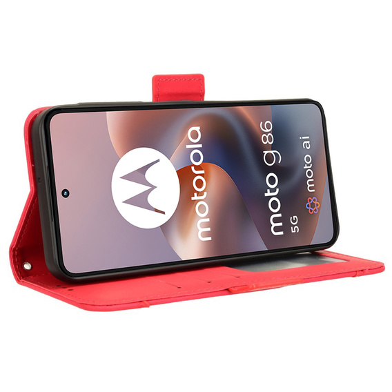 Etui z klapką do Motorola Moto G86 Power 5G, Card Slot, czerwone