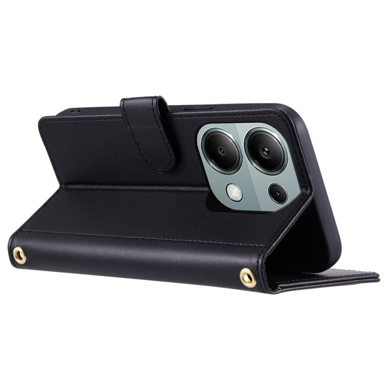 Etui z klapką do Xiaomi Redmi Note 13 Pro 4G / Xiaomi Redmi Note 14S / Xiaomi Poco M6 Pro 4G, Rhombus Crossbody Leather, czarne
