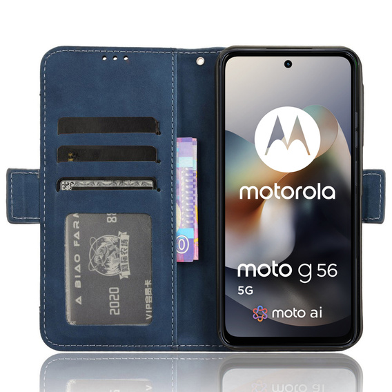 Etui z klapką do Motorola Moto G56 5G, Card Slot, granatowe