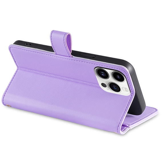 Etui z klapką do iPhone 15 Pro Max, Wallet Zipper Pocket, fioletowe