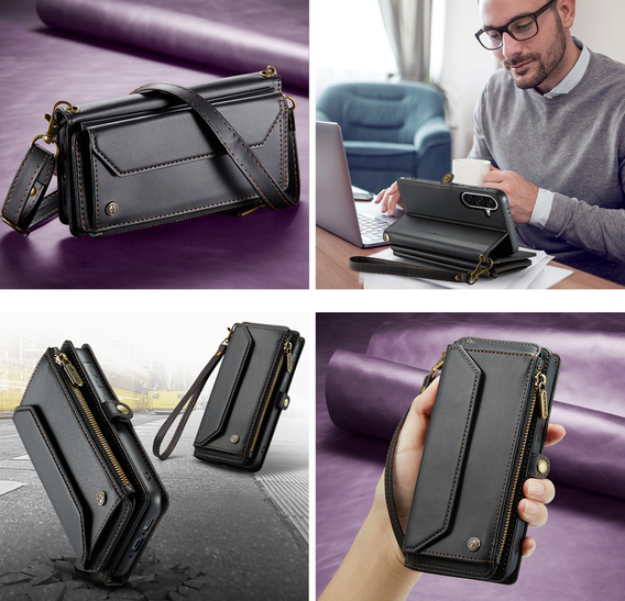 Etui portfelowe z zamkiem i paskami do Samsung Galaxy A17 5G - czarne