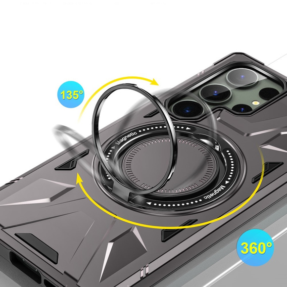Etui do Samsung Galaxy S24 Ultra, pancerne z podstawką i blaszką do uchwytu, szare
