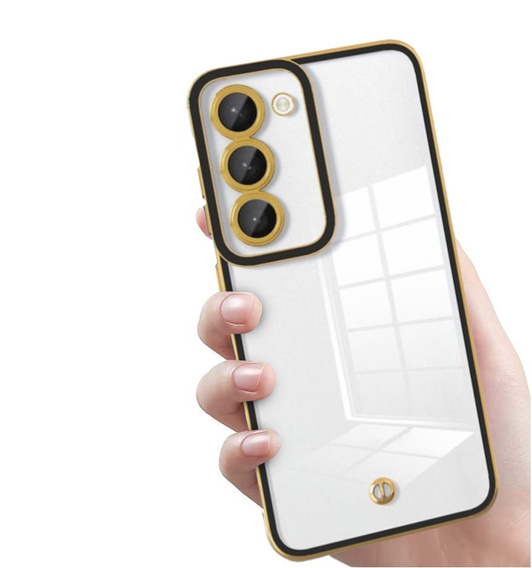 Etui do Samsung Galaxy S23 Plus, przezroczyste z czarną / złotą ramką