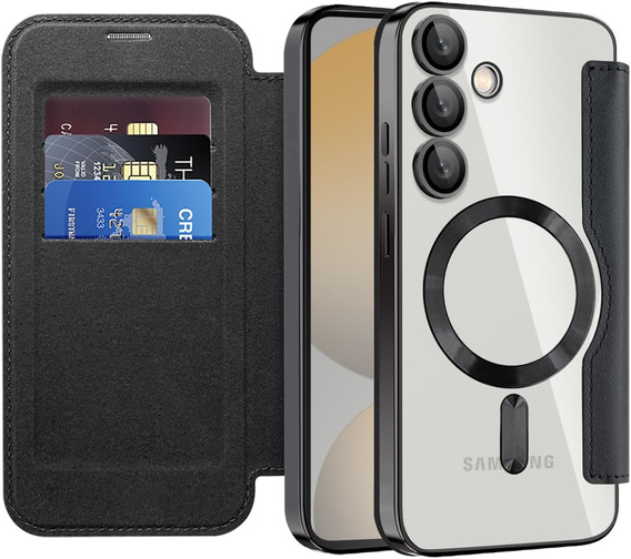 Etui z klapką do Samsung Galaxy S25 FE, RFID Wallet MagSafe z ochroną aparatu, czarne