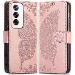 Etui z klapką do Oppo Reno 12 Pro, Butterfly, różowe rose gold