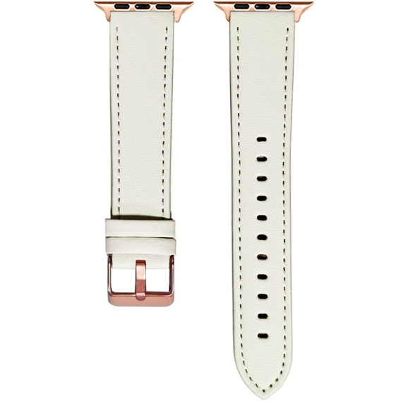 Skórzany Pasek z Klamrą Rose Gold do Apple Watch 1/2/3/4/5/6/7/8/9/10/11/SE 38/40/41/42mm – Biały