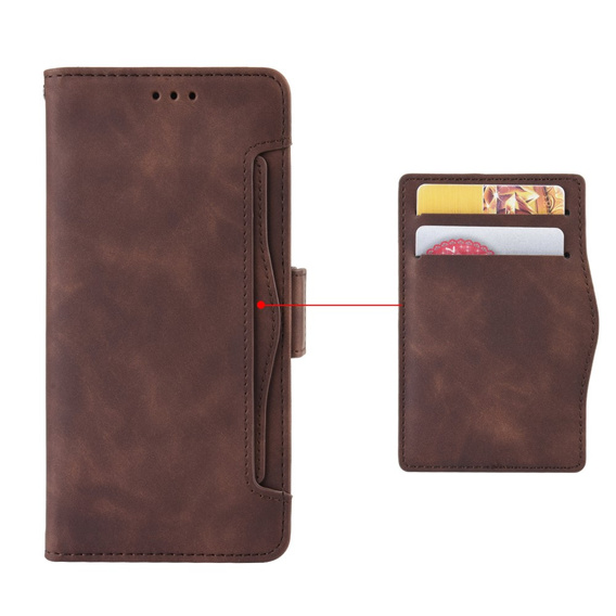 Etui z klapką do Xiaomi Poco M7 Pro 5G, Card Slot, brązowe