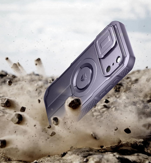 Etui Dexnor do iPhone 17 Pro Max z osłoną kamery i podstawką, do MagSafe - fioletowe (Dwie ramki)
