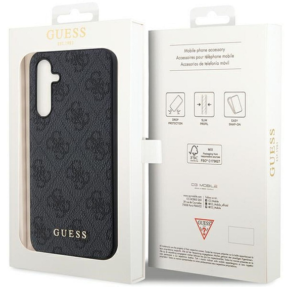 Etui GUESS do Samsung Galaxy S23 FE, 4G Metal Gold Logo, szare